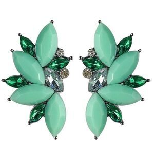 Gun Metal Black with Mint and Emerald Crystal 80's Punk Rock Starburst Earrings